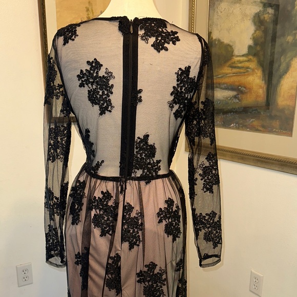 Soie’blu Black Lace Overlay Dress w/ Sheer Sleeves Size Large - Picture 12 of 16